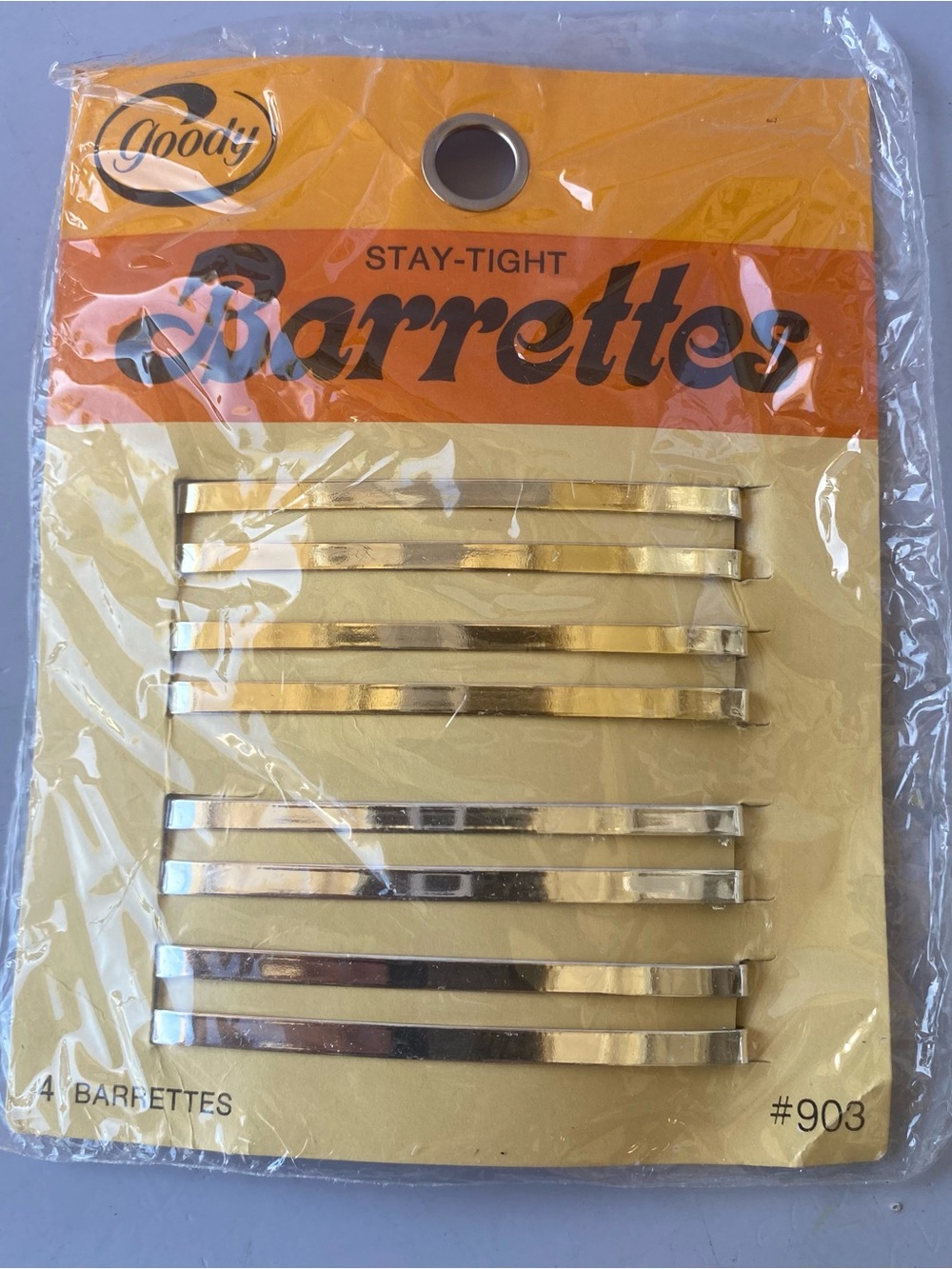 Vintage 1975 Set of 4 Goody Stay-Tight Barrettes Gold Silver Tone Double Bar